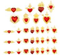 AHANDMAKER 32 dijes de corazón de 8 estilos, colgantes en forma de corazón esmaltados rojos con alas de metal dorado, cruz de amor, para hacer joyas, collares, aretes, pulseras, manualidades, regalos