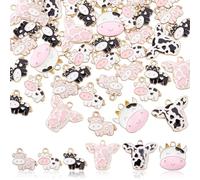 AHANDMAKER 42 dijes de ajolote de vaca de 6 estilos, coloridos animales, metal, bonitos dijes de aleación de vaca, colgantes esmaltados, aretes colgantes para hacer joyas, collares, pulseras, llaveros