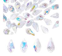 AHANDMAKER 48 cuentas de cristal facetadas en forma de lágrima, 4 estilos de cuentas de cristal AB transparente, con rejilla de cristal perforada en la parte superior, colgantes colgantes para