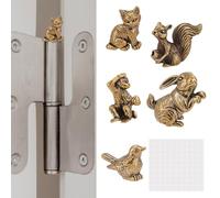 AHANDMAKER 5 cabezas de bisagra de latón con diseño de animales, decoración de mono, ardilla, gorrión, conejo y gato, con adhesivo de doble cara para decoración del hogar, oficina, regalos