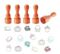 AHANDMAKER 5 Estilos de Acción de Gracias Mini Sello De Goma De Madera, Redondo Pavo Calabaza Bellota Cesta Sello Decorativo para DIY Hacer Scrapbook Tarjeta Estampación Cerámica Arcilla