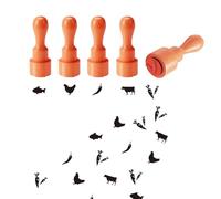 AHANDMAKER 5 estilos de patrones de animales y vegetales, sello de goma de madera de 2/3 pulgadas, pequeño sello redondo de goma para álbumes de recortes, tarjetas, sello de huevo, manualidades