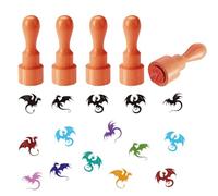 AHANDMAKER 5 estilos de sellos decorativos de dragón, diseño de dragón de cuento de hadas, mini sello de huevo de madera para propietarios y propietarios de huevos, álbumes de recortes, tarjetas