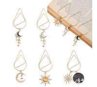 AHANDMAKER 5 marcapáginas de 5 estilos de tarot celestial, luna, sol, estrella, clips de papel dorados, suministros de oficina, accesorios para amantes de la astrología, romance, bruja, literatura