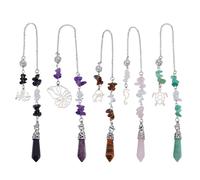 AHANDMAKER 5 piezas de piedras preciosas naturales, péndulo de 5 estilos de cristal, péndulo de radiestesia, reiki, piedras preciosas facetadas, puntiagudas, espirituales, para mujeres y hombres