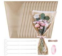 AHANDMAKER 50 Uds sola flor regalo bolsas de embalaje de flores con cintas cordón y corazón resina titular de la tarjeta ramo mangas para floristería boda