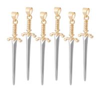 AHANDMAKER 6 dijes de espada, espadas largas de latón para hombres y mujeres, 42 mm, colgantes colgantes de daga de plata dorada para hacer joyas, collares, pulseras, aretes, marcapáginas, suministros