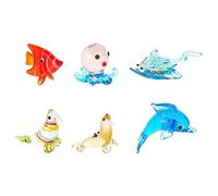 AHANDMAKER 6 figuras pequeñas de pájaros de animales oceánicos, 6 estilos de adorno de animales marinos para decoración de mesa del hogar, delfín, pulpo, mariposa, cristal en miniatura para