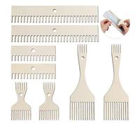 AHANDMAKER 8 peines de madera para tejer, peine batidor de tapiz de 4 estilos, peine de telar de madera de doble extremo, peine de flecos, herramientas trenzadas para tejer, manualidades, tapiz,