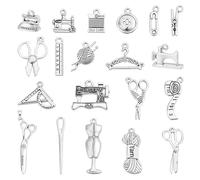 AHANDMAKER 80 dijes de 20 estilos de herramientas de costura, plata envejecida, colgantes de costura para hacer joyas, aleación tibetana, tijeras, botones, accesorios para hacer collares y pulseras