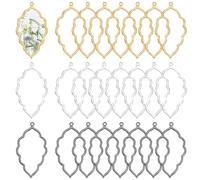 AHANDMAKER 90 colgantes con engaste de hoja abierta. 3 colores, forma de hoja, biseles abiertos para resina, marcos huecos, colgantes, manualidades, biseles, formas de joyería para la fabricación de