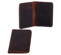 AHANDMAKER Cartera de cuero para hombre, delgada, plegable, de piel vacuna, vintage, con bolsillo frontal, tarjetero, regalos para marido, día del padre, Navidad, Coco Marrón
