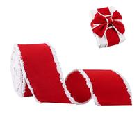 AHANDMAKER Cintas de terciopelo rojo con alambre de 2-1/2 pulgadas con borde nevado, cinta de Navidad para envolver regalos para manualidades, cumpleaños, boda, festival, decoración de vacaciones