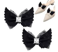 AHANDMAKER Clips de zapatos con lazo para mujer, hebillas de zapatos desmontables con alas y piedras preciosas, elegantes dijes para tacones, zapatos planos, botas, sandalias, decoración de zapatos de