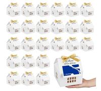 AHANDMAKER Juego de 25 cajas de regalo en forma de casa de cartón blanco caja de regalo en forma de casa con tarjetas de felicitación, artículos de fiesta para agentes inmobiliarios, decoraciones para