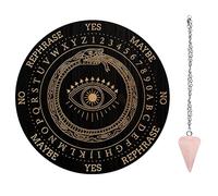 AHANDMAKER Juego de tablero de péndulo, tablero de madera para adivinación, tablero de mensajes metafísicos con collar de péndulo de cristal para brujería, kit de suministros de altar wiccano,