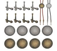 AHANDMAKER Kit de fabricación de corbatas, 16 puntas de corbata de bolo de 1.28 pulgadas de largo, 8 hebillas de corbata en blanco, cierre redondo de cabujón de 1.5 pulgadas, kit de repuesto de collar