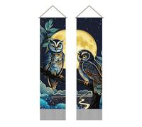 AHANDMAKER Lot de 2 Tapices de Lechuzas Nocturnas, Tapiz de Noche de Luna Llena, Lechuza Mística en una Noche Luminosa, Tapiz con Borlas, Decoración Mural para Arte de la Habitación