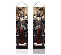 AHANDMAKER Paquete de 2 tapices vikingos medievales, tapiz largo vertical de caballero de armadura, cortina de puerta con borlas para colgar en la pared, para dormitorio, sala de estar, 13 x 51