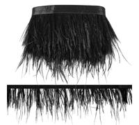 AHANDMAKER Ribete de plumas de avestruz negro de 3.15 a 3.94 pulgadas, cintas de flecos para costura, cinta decorativa de plumas para manualidades, vestidos, bailes de máscaras, disfraces de fiesta
