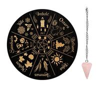 AHANDMAKER Rueda del Año Péndulo Board, 7.8" Tablero Metafísica Divinación Rabpreguntas Tablero de Madera Tallado con Collar Péndulo de Cristal Adivinación para Brujería Kit de Suministros