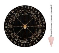 AHANDMAKER Tabla de Péndulo de Bruja, 7.8'' Metafísica de Adivinación Radiestesia Tablero de Madera Tallada con Cristal Collar Tabla de Péndulo Redondo Kit Suministros De Altar, Constelación
