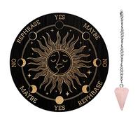 AHANDMAKER Tabla de Péndulo de Bruja, Radiestesia de Adivinación Metafísica Tabla de Madera Esculpida con Un Collar de Cristal Tabla Redonda Kit Suministros de Altar, El Sol Abraza a la Luna