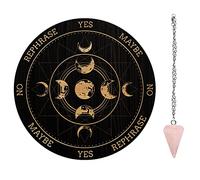 AHANDMAKER - Tabla de péndulo para la pista de las fases de la luna, 7,8" panel de metafísica de adivinación de madera tallada con collar de péndulo de cristal adivinación para brujería Wiccan Autel