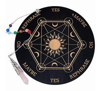AHANDMAKER Tablero de péndulo de bruja de 20 cm, plancheta de madera para radiestesia con péndulos de radiestesia de cristal de cuarzo rosa Herramientas de adivinación de brujería - Hexagrama Sol Luna
