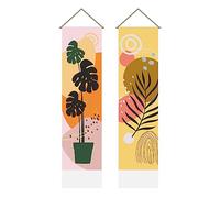 AHANDMAKER Tapiz con patrón de plantas, 2 tapices florales de plantas rosas y amarillas, tapiz de estética botánica, decoración de pared estilo bosque para sala de estar y dormitorio (51.2 x 13