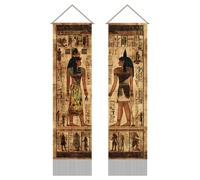 AHANDMAKER Tapiz de pared con borlas para decoración del hogar, 2 unidades, estilo antiguo de Egipto, civilización, faraón, rey, murales egipcios, 1,16 x 0,33 m
