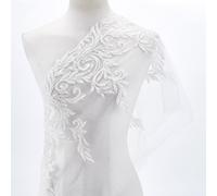 AHANDMAKER Tela de encaje bordada floral blanca de 2 yardas, apliques bordados de boda, velos de novia, adornos para manualidades, para ropa, vestido de novia, costura, decoración del hogar, 2 yardas