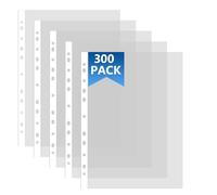 AHAQU 300 fundas perforadas A4 transparentes de plástico resistente de 30 micras, bolsillos de polietileno con apertura superior para carpetas de anillas