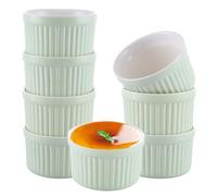 AHAQU Ramekins - Juego de 8 ramequines de porcelana pequeños de 120 ml para freidora de aire, plato de porcelana para hornear soufflé de 7,5 x 7,5 x 4,5 cm, color verde