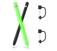 AHASTYLE Funda de Silicona Antideslizante para Apple Pencil de 1.ª Generación [Añadir Accesorios del Adaptador de Cable] Carcasa Compatible con Apple Pencil 1.ª Gen (2 Pack,Negro+Verde Luminoso)