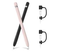 AHASTYLE Funda de Silicona Antideslizante para Apple Pencil de 1.ª Generación [Añadir Accesorios del Adaptador de Cable] Carcasa Compatible con Apple Pencil 1.ª Gen (2 Pack,Negro+Rosado)