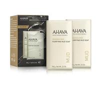 AHAVA Jabón purificante de barro del Mar Muerto, juego dúo, barra de limpieza facial y corporal para purificar la piel, enriquecido con exclusiva mezcla mineral de Osmoter del Mar Muerto y barro del