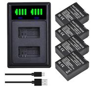 AHDBT-301/302 Batería for Cámara + Cargador USB | 3.7V, 1600mAh, 5.9Wh, Compatible con GoPro Hero3/3 Black Edition/White Silver Edition/HD Videocámara(4 Battery 1 Charger)