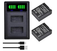 AHDBT-301/302 Batería for Cámara + Cargador USB | 3.7V, 1600mAh, 5.9Wh, Compatible con GoPro Hero3/3 Black Edition/White Silver Edition/HD Videocámara(2 Battery 1 Charger)