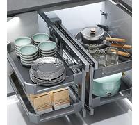 AHDFY Organizador Armario Cocina, Especieros para Cocina, Rejilla para Vajilla Extraíble Giratoria, Organizador para Armario Esquinero Ciego Abierto A Mano,700CABINTE