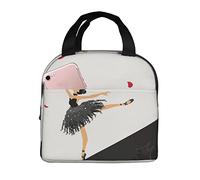 Ahdyr Bolsa de almuerzo reutilizable con diseño de cisne negro bailando Gril, bolsa de almuerzo aislada, caja de almuerzo más fresca duradera
