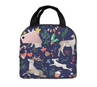 Ahdyr Bolsa de almuerzo reutilizable con diseño de conejito de ciervos de acuarela, regalo de Navidad, bolsa de almuerzo aislada, caja de almuerzo más fresca y duradera