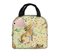 Ahdyr Bolsa de almuerzo reutilizable con diseño de conejito y acuarela, bolsa de almuerzo aislada, caja de almuerzo más fresca y duradera
