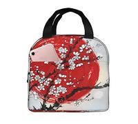 Ahdyr Bolsa de almuerzo reutilizable con diseño de flores, sol rojo, Japón, bolsa de almuerzo aislada, caja de almuerzo más fresca duradera