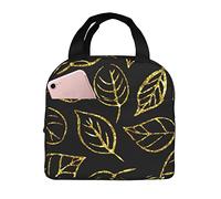 Ahdyr Bolsa de almuerzo reutilizable con diseño de hojas doradas, bolsa de almuerzo aislada, caja de almuerzo más fresca duradera