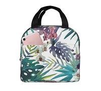 Ahdyr Bolsa de almuerzo reutilizable con diseño de orquídeas de acuarela tópicas hawaianas, bolsa de almuerzo aislada de pino, caja de almuerzo más fresca y duradera