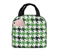 Ahdyr Bolsa de almuerzo reutilizable con diseño de pata de gallo y celosía verde a cuadros, bolsa de almuerzo con aislamiento, caja de almuerzo más fresca y duradera