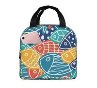 Ahdyr Bolsa de almuerzo reutilizable con diseño de peces coloridos, bolsa de almuerzo aislada, caja de almuerzo más fresca duradera
