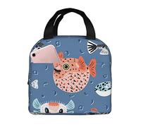 Ahdyr Bolsa de almuerzo reutilizable con diseño de peces globo, bolsa de almuerzo aislada, caja de almuerzo más fresca duradera