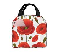 Ahdyr Bolsa de almuerzo reutilizable con flores de amapola florales vibrantes, bolsa de almuerzo aislada, caja de almuerzo más fresca duradera